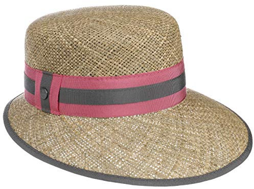 Lierys Chapeau en Paille Mialia Femme - Made in Italy pour de Soleil avec visière, Ruban Gros Grain Été Printemps-été - Taille Unique Pink