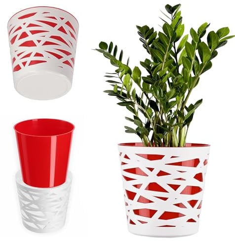 KADAX Blumentopf, Übertopf, runder Pflanztopf aus Kunststoff, Pflanzkübel für Blumen, Pflanzen, Balkon, Blumenkübel für Innen, leichtes Pflanzgefäß, moderner Blumenübertopf (19cm, Rot)