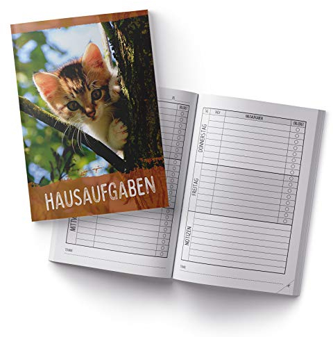itenga Hausaufgabenheft Katze DIN A5 96 Seiten Schulbedarf Meine Hausaufgaben für Grundschule Gemeinschaftsschule Realschule Gymnasium