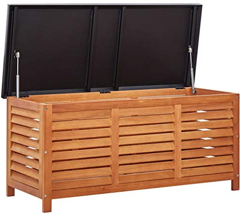 Festnight Gartenbox 117x50x55 cm Eukalyptus Massivholz Kissenbox Sitzbank Auflagenbox Gartenbank Bank Gartentruhe Kissentruhe Aufbewahrungsbox Witterungsbeständig
