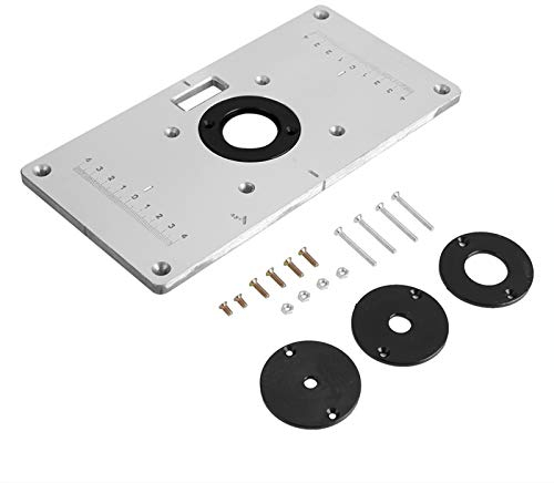 Holzbearbeitungsschneidemaschine Flip Board Aluminiumlegierung Platte Router Tisch Einsatzplatte mit 4 Ringen und Schrauben für Holzbearbeitungsbänke (9,3 × 4,7 × 0,3 Zoll)