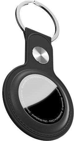 KeyBudz AirTag Schlüsselanhänger aus Leder, Apple AirTags Anhänger, Schutzhülle mit Schlüsselring, Keyring, schwarz