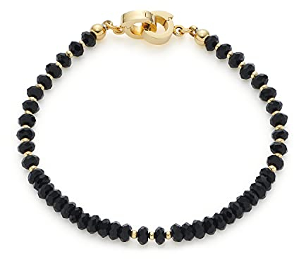 Leonardo Bali Clip&Mix Armband aus Edelstahl 1 Stück, goldfarbenes Perlen-Armband mit blauen Scheiben-Perlen aus Glas, Modeschmuck für Damen, 021570