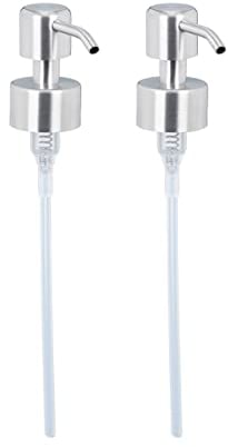 Relaxdays Pumpaufsatz Seifenspender, 2er Set, Edelstahl Pumpkopf für Flaschen, für 28 mm Gewinde, Seifenpumpe, Silber