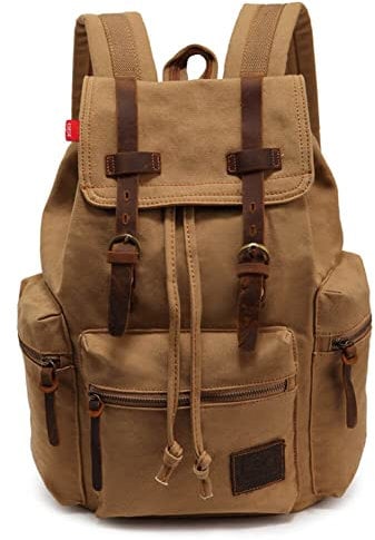 Canvas Backpack Unisex Vintage Casual Rucksack 17 inch Laptop Daypacks Schoolbag College Student Bookbag Hiking Camping Travel Bag Khaki