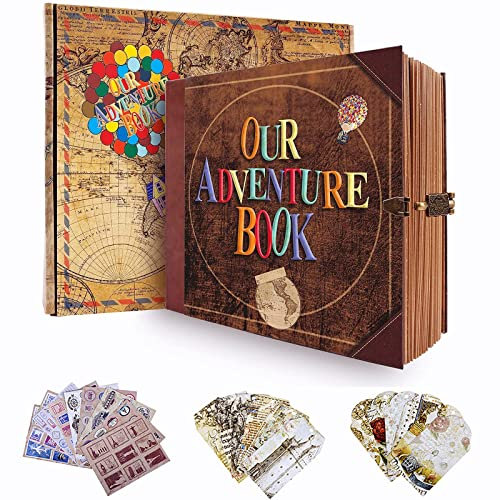 Our Adventure Book Scrapbook DIY Handmade Retro Style Travel Souvenir Embossed Letter Cover 146 Pages DIY Album for Anniversary Couple Gifts
