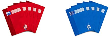 Oxford Schulheft A4, kariert, mit weißem Rand, 16 Blatt, rot, 5 Stück & Schulheft A4, liniert, mit weißem Rand, 16 Blatt, blau, 5er Pack