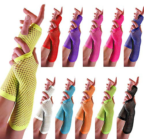 Fischnetz Handschuhe Fingerlose Netz Mesh Handschuhe 80er Handschuhe Lange Handschuhe Netz-Handstulpen Netzhandschuhe Fishnet Gloves Goth Handschuhe Party Zubehör Handschuhe Classic (Red, One Size)