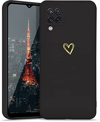 Lafunda für Samsung Galaxy A12 Hülle,Hanyhülle für Samsung M12 Case UltraDünn Silikonhülle süß Liebesherz Schutzhülle stoßfest mit Fallschutz Cover für Samsung Galaxy A12/M12 Schwarz