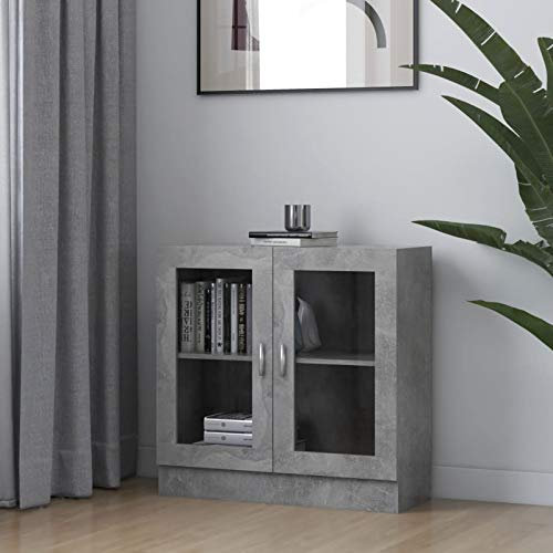 Yongdu Vitrinenschrank, Vitrine, Wandschrank, Schrank Regal, Glasregal, Glasvitrine Stehend, Eckvitrine, Manga Regal, Betongrau 82,5x30,5x80 cm Spanplatte