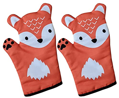 Oven Mitts Fox Design Heat Resistant Oven Gloves Cotton Mittens for Kitchen Baking Cooking BBQ, 1 Pair Funny Oven Mitt