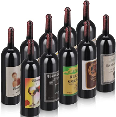 TIESOME Bouteilles de vin de Maison de poupée, 10Pcs 1:12 échelle Mini Bouteilles de vin Rouge Miniatures Boissons Bouteilles de vin modèle de décoration Accessoires de Cuisine pour Les décorations