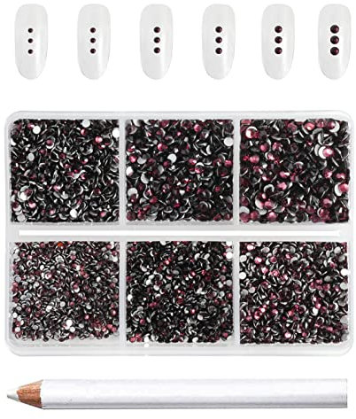 Beadsland 7200 Pcs Flatback Rhinestones for Nails,Burgundy Round Small Crystal Rhinestones Gems for Crafts,Mixed 6 Sizes with Wax Pencil Kit,SS3-SS10,Amethyst