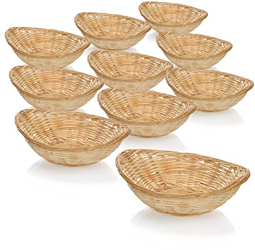 COM-FOUR® 10x panier en raphia de couleur naturelle pour la décoration - décoration de Pâques - nid de Pâques - panier pour œufs de Pâques, petits pains et collations (10 pièces - ovale 11,5 cm)