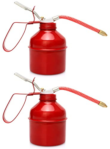 QWORK Lot de 2 bidons d'huile de 400 ml avec pompe à main à haute pression, bec flexible, pompe manuelle pour la maison, l'atelier, le stockage d'huile moteur