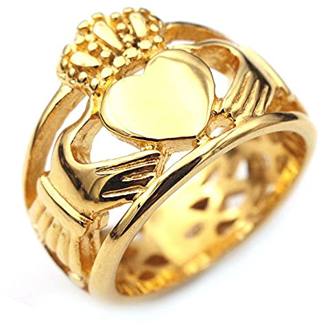 BCughia Goth Ringe, Ring Männer Titan Stahl Claddagh Ring Krone und Herz Engagement Ringe Geschenke