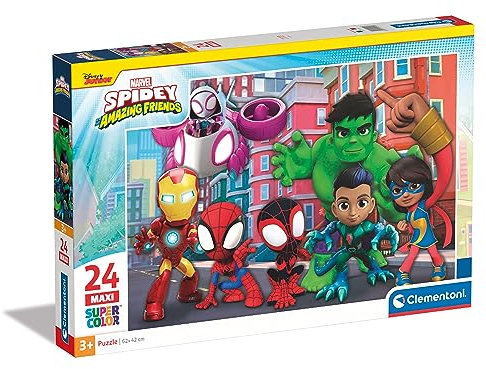 Clementoni - 24249 - Supercolor Puzzle - Marvel Spidey Age 3+ And His Amazing Friends - 24 Maxi Pieces, Jigsaw Puzzle For Kids , Puzzle Cartoon, Made In Italy