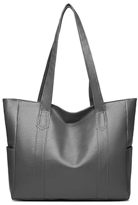 YXQSED Henkeltaschen Damen PU Leder Shopper Damen Henkeltaschen Tasche Student Schultasche Arbeit Handtaschen für Damen Schultertaschen Damentaschen Weich Umhängetasche-Grau