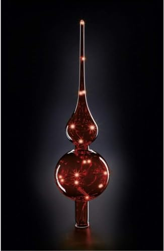 Christbaumspitze aus mundgeblasenem Glas rot mit warmweißen LED batteriebetrieben