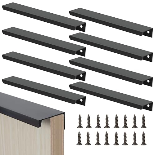 Heveer Tiradores de Muebles Negro Tiradores Ocultos para Armarios 250mm con Tornillos para Puerta de Armario Cajones 8 Piezas