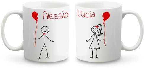 Coppia tazze per San Valentino, set di tazze lui e lei personalizzabili con nomi, tazza 350ml da personalizzare Idea Regalo per San Valentino, Compleanno e Natale (Coppia palloncini)