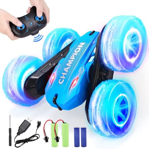REMOKING Ferngesteuertes Auto Spielzeug ab 3 4 56 7 8 9 Jahre Junge Mädchen, 2.4Ghz RC Drift Car mit LED Blinken, Weihnachten Geburtstags Geschenke für Kinder, Indoor/Outdoor Alles Gelände (Blau)