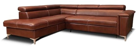 Quattro Meble Luxus in Ihrem Wohnzimmer Echtleder Ecksofa Roma 269x210 cm Sofa Couch mit Schlaffunktion, Bettkasten und Kopfstützen (210x269cm Ecke Links)