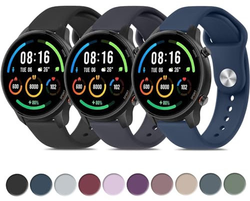 Vancle 3 Piezas Correa de Reloj de 22mm para Xiaomi Mi Watch Color Sport/S1/S1 Active/S3/2/2 Pro, Pulseras Deportivas de Silicona de Repuesto