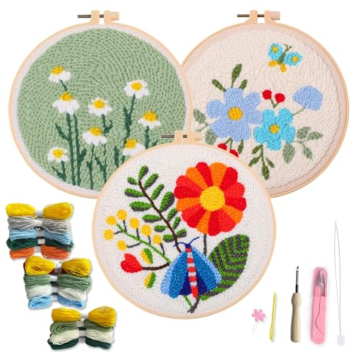 Myfelicity Punch Needle Kit. Floral Pattern.Needle Punch Kit for Beinners & Adults.Includes Tools…