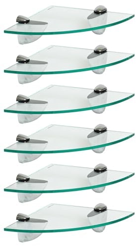 Harbour Housewares 6X Klar 20cm Schwebende Eckregale aus Glas - Badezimmer Dusche Küche Regale Lagerung Anzeigeeinheit mit Silberne Klammern