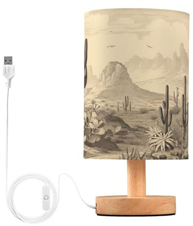 Sevdomey Lampe de chevet Western Cactus avec port USB, aucune ampoule nécessaire, lumière LED chaude pour chambre à coucher, salon, bureau, lampe de chevet pour lecture, étude, décoration