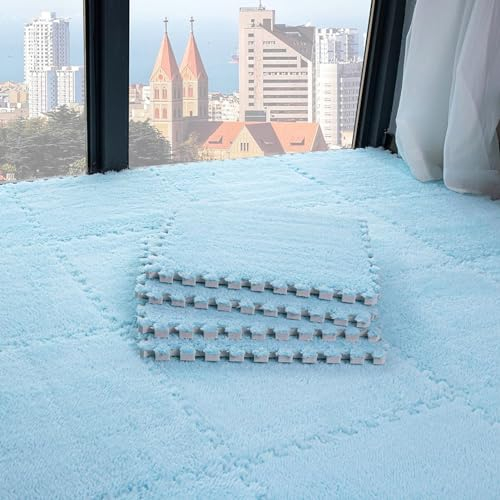 150 Stück Weiche Puzzle-Schaum-Bodenmatte, Ineinandergreifende Teppichfliesen, Plüsch-Spielmatte, Schlafzimmer, 0,6 cm Und 1 cm Dick, 30 X 30 cm(Size:0.23 inch,Color:Hellblau)