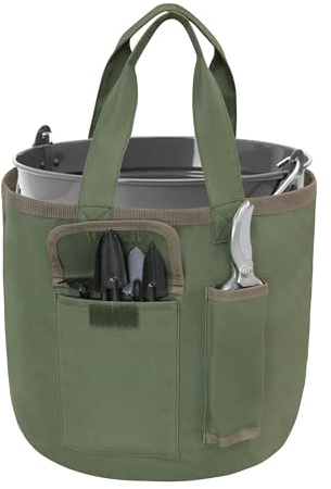 Lyirfan Eimer-Garten-Werkzeugtasche, grüne Garten-Organizer-Tragetasche mit Taschen, Tragetasche für Gartengeräte, aus wasserdichtem Oxford-Gewebe, für Damen, Herren, Gärtner (nur Tasche)