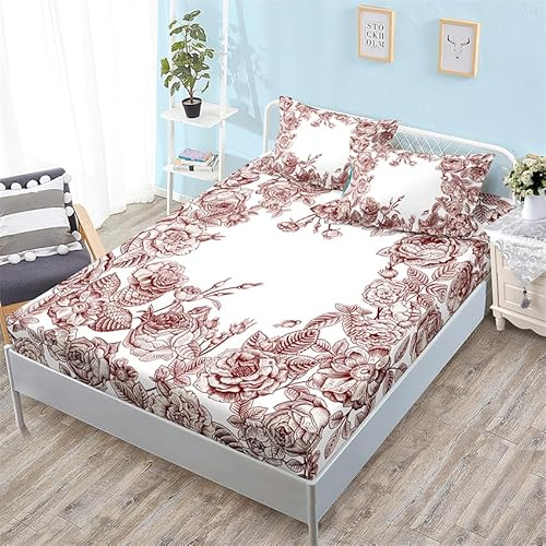 Spannbettlaken 160X200Cm Minimalistische Rose Polyester Bettlaken 30Cm Extra Tiefe Taschenlaken Spannbetttuch Weich Und Atmungsaktiv Spannbetttücher Für Doppelbett,Bed Sheets