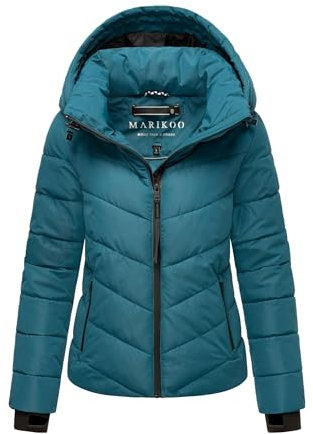 MARIKOO Winterjacke Damen (XS-3XL) - Wasserabweisend, Warm, Kapuze abnehmbar, Winddicht - Steppjacke, Frauen - Stehkragen, 4 Taschen, verlängerter Zipper - Petrol S