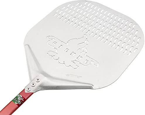 Perforierte Pizzaschaufel aus Aluminium - Für Pizzen von 36 cm - Schaufel für Holzöfen (Schaufel Ø 36 cm, Stiel 90 cm (für Ofen 70/80 cm tief))