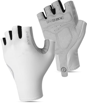INBIKE Fahrradhandschuhe Herren Damen Sommer Halbfinger Rennrad MTB Handschuhe Radhandschuhe Kurz Atmungsaktiv Anti-Rutsch für Radfahren Sport Weiß M
