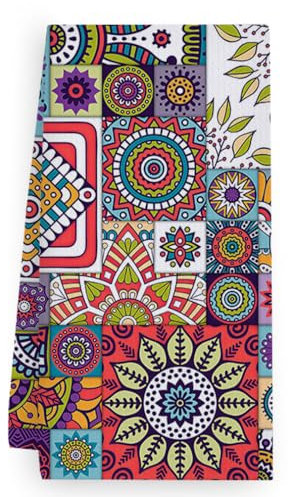 Geschirrtücher Orange Lila Mandala Handtücher Waffeltücher Küchentücher Geschirrhandtücher Saugfähige Trockentücher Küche Multi-Purpose Abtrockentücher Küche Handtuchset 2 Stück (40x60cm)
