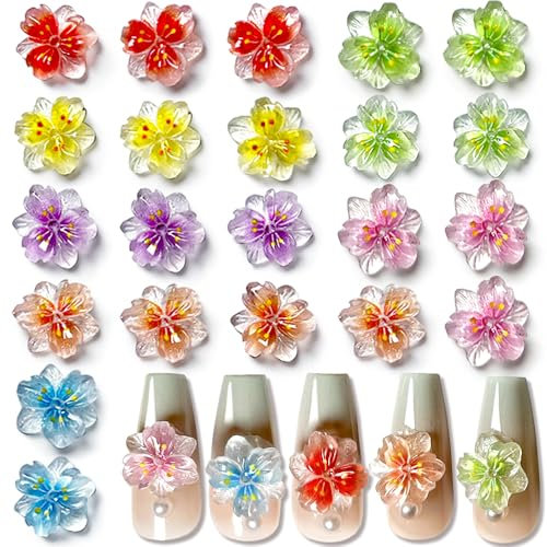 50pcs 3D Blume Nagel Charms Nägel Zubehör Nageldesign Glitzersteine Nailart Strasssteine Flower Nail Charms Luminous Flower Nail Art Charms Bunte Blumen Deko Nagel Steinchen Flowers Nail Rhinestones