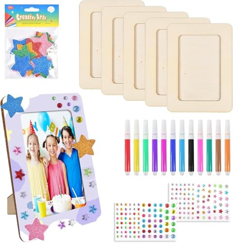 UieaMsio Bilderrahmen zum Selbstgestalten, 6 Stück Bilderrahmen Bastelset Kinder, DIY Bilderrahmen Holz Set, Kreativität Fotorahmen für Kindergeburtstag Kunsthandwerk Dekoration Geschenk