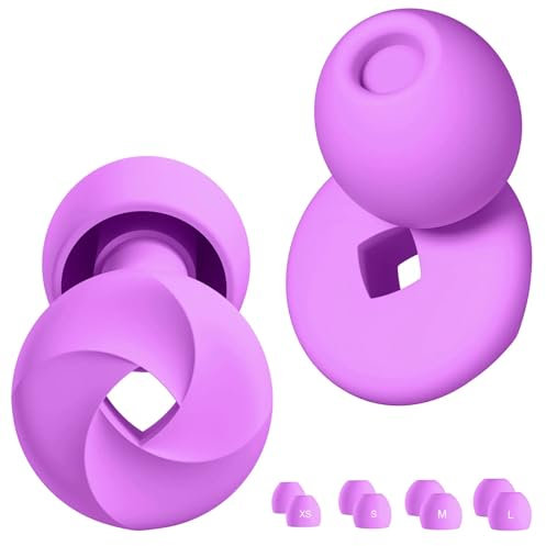 Ohrstöpsel zum Schlafen - Weicher, wiederverwendbarer Silikon Gehörschutz, SNR 33 dB Geräuschreduzierung. Mit Tragebox und Aufsätzen in Größen XS/S/M/L. (bright purple, Einheitsgröße)