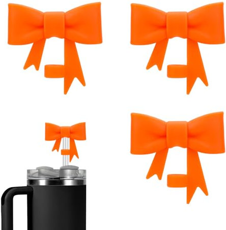 Stanley 30 & 40oz Cup Silicone Toppers, 3pcs Dust-Proof Bow Shape Straw Lids (Orange)