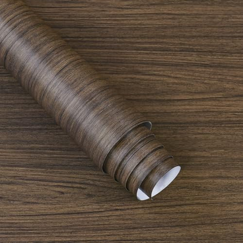 YURITIS Dark Brown Wood Grain Contact Paper No Bubbles Self Adhesive Waterproof Cabinet Vinyl Wrap Matte Faux Wood Peel and Stick Wallpaper 15.7x118 Vintage Wall Stickers for Drawer Coffee Table DIY