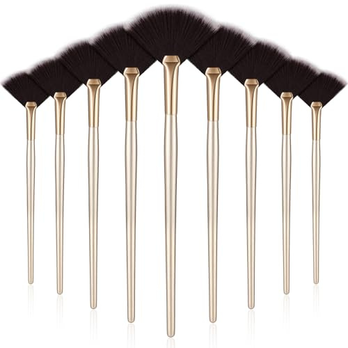 Maitys 9 Pieces Facial Fan Mask Brushes, Brown | Facial Brushes Esthetician, Fluffy Face Mask Applicator, Wooden handle, Soft Bristles, Easy to clean, No shedding