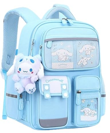 Many Rainbows Cinnamoroll Rucksack mit japanischen Cartoon-Charakteren, Schultasche mit mehreren Taschen, Blau, Small (38 x 28.5 x 14cm), Casual