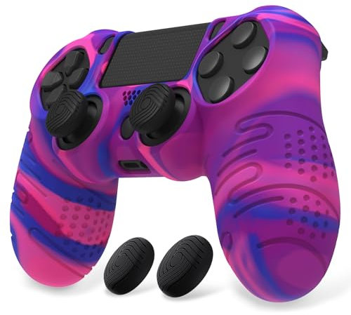 playvital Coque Protection pour ps4 Manette Housse,Controller Cover avec 2 Capuchon Joystick pour ps4 Slim Pro-Rose & Violet & Bleu