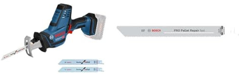 Bosch Professional 18V System Akku Säbelsäge GSA 18 V-LI C + 5x PRO Pallet S1022HFR Repair fast Säbelsägeblatt (für Stahl, Holz mit Nägeln, Länge 200 mm, Zubehör)