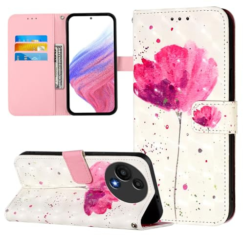 Case Compatible with TCL 605 / TCL 60 SE Cover Flip Wallet Phone Case 3D PU Leather Protective Cover with Magnetic Clasp Kickstand Card Slots Holder for TCL 605 / TCL 60 SE, A flower