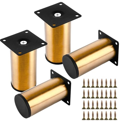 LOLYSIC 8 Stück Möbelfüße 10cm Gold aus Alulegierung - Runde, Füße für Möbel mit Schrauben, Schrankfüße Beine für Stühle Tisch Schrank Schreibtisch Sofa Möbelbeine Einfachen Montage