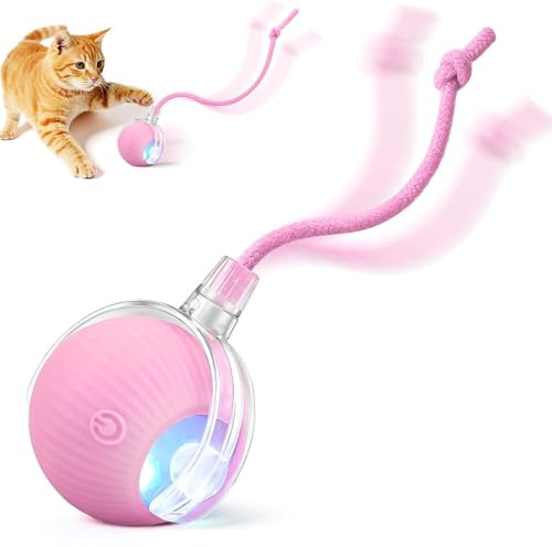 TTPOLONG Jouet Interactif pour, Balle Interactive Chat, Trois Modes réglables avec Fonction de réveil pour Chien Chat (Rose)